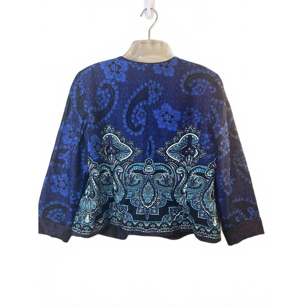 Coldwater Creek Blue Patterned Open Front Cotton Blazer Jacket Size 14 Petite - Picture 7 of 11